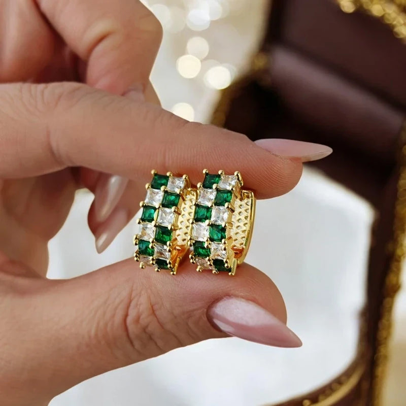 Kolczyki ze złota Green Chessboard