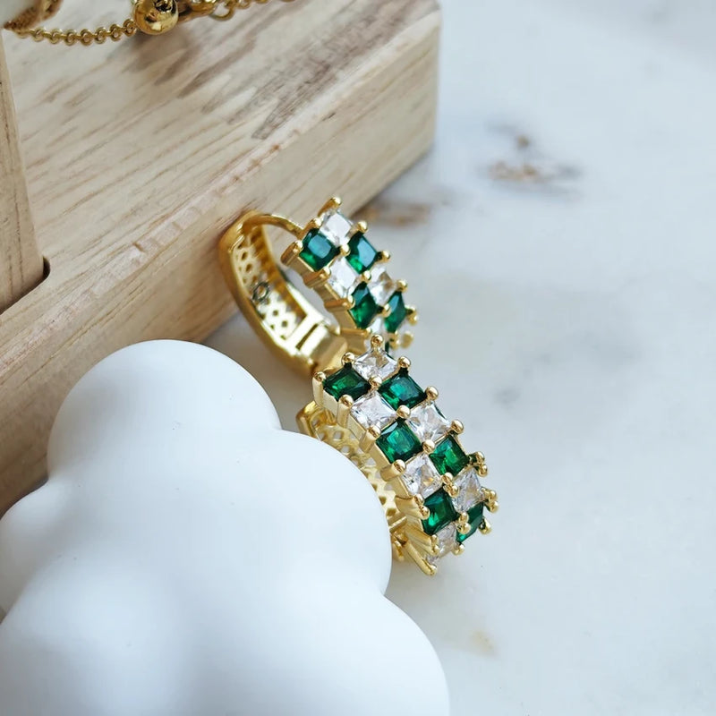 Kolczyki ze złota Green Chessboard