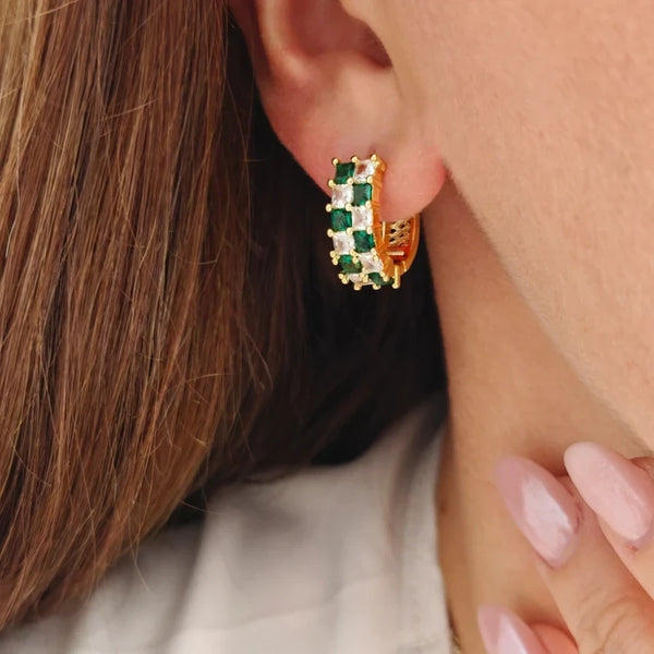 Kolczyki ze złota Green Chessboard