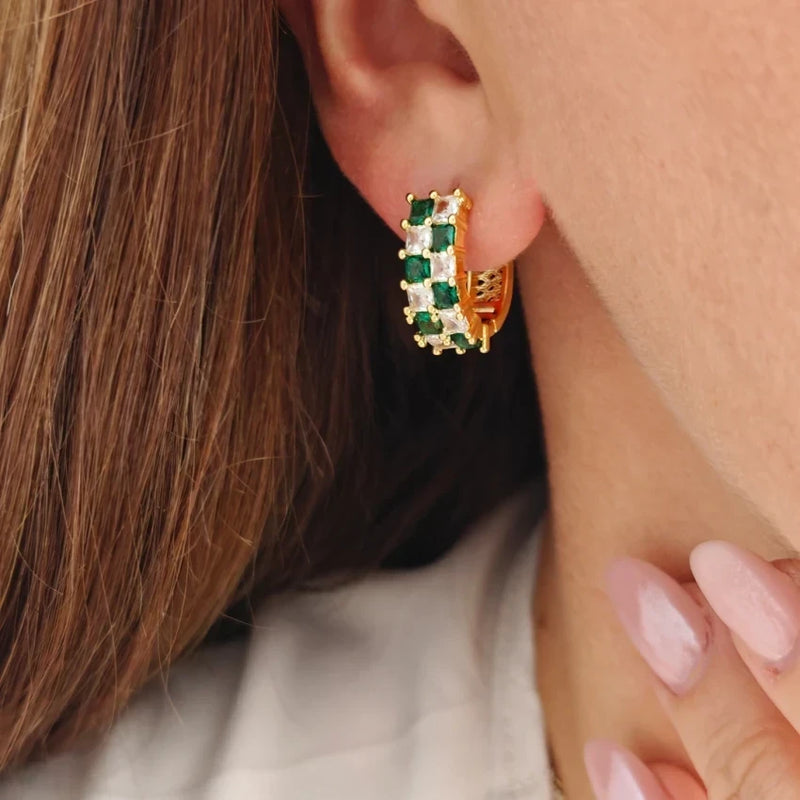 Kolczyki ze złota Green Chessboard